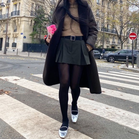 Zara pleated mini skort dark grey khaki - Picture 3 of 11